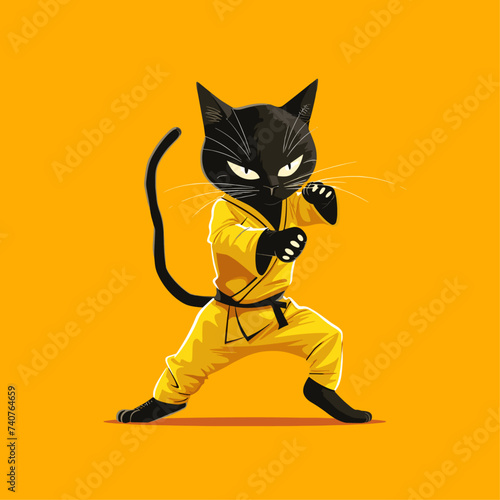 Kung fu cat mascot logo flat vector design