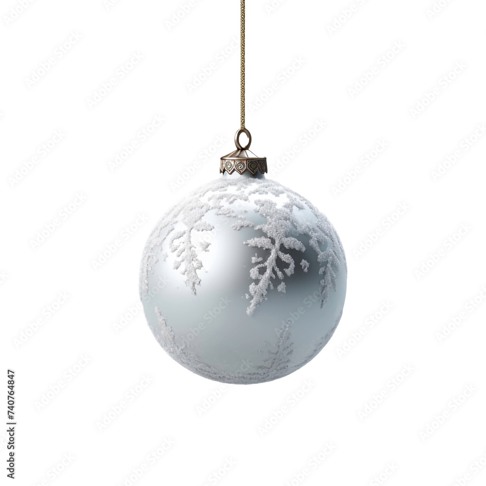Ornament hanging in snow during christmas isolated on transparent background Ornament hanging in snow during christmas isolated on transparent background