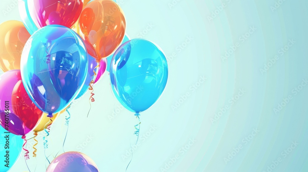 Colorful balloons background with blue empty space for writing text and placement.
Concept mockup.