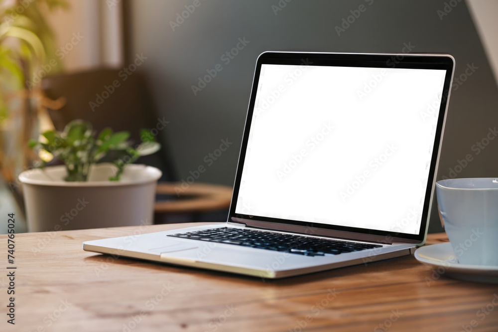 laptop on a table with blamk screen laptop on a table with blamk screen