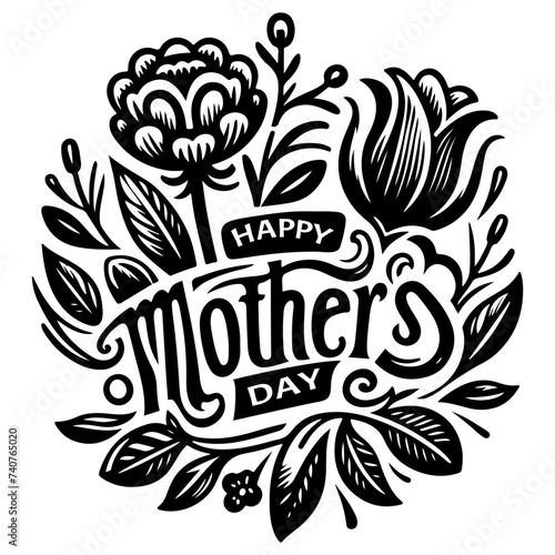hand drawn black lines text lettering element. Happy mothers day poster, greeting card, lettering, banner, invention vector