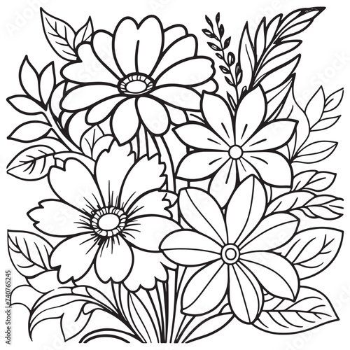 Children s floral outline illustration doodle coloring book hand drawn vector