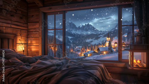 Winter Wonderland: A Decorated Bedroom with a Mesmerizing View