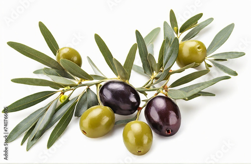 Olive branch with ripe and delicious olives on white background