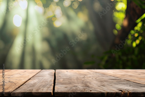 wooden table in the rainforest, tables to display products