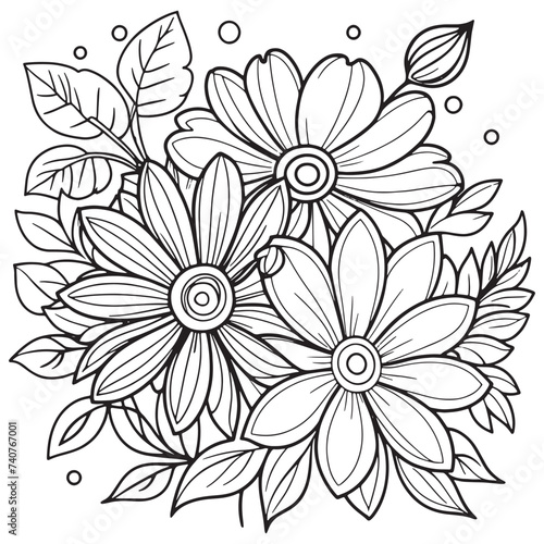 Fototapeta Naklejka Na Ścianę i Meble -  Children's floral outline illustration doodle coloring book hand drawn vector