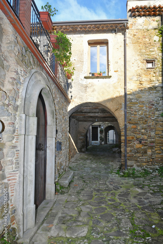 Fototapeta Naklejka Na Ścianę i Meble -  A narrow street between the old houses of Perdifumo, a village in Campania in Italy.
