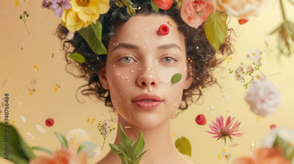 Woman with Floral Crown and Floating Flowers Woman with Floral Crown and Floating Flowers