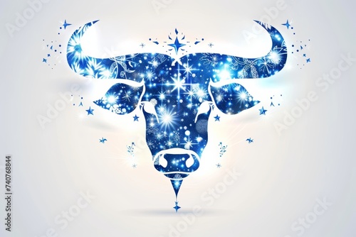 Taurus zodiac sign shining in blue color isolated on white background in vector style illustration photo