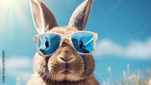 A rabbit wearing sunglasses and a colorful backgroundgenerative ai  photo