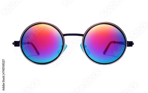 Stylish Sunglasses With Colorful Lenses. A pair of sunglasses featuring a vibrant assortment of lenses that add a pop of color to any outfit. on White or PNG Transparent Background.