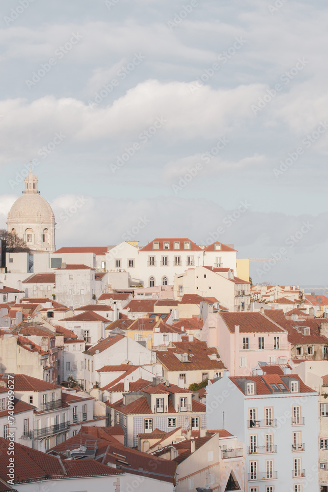 View of Alfama district with Monastery of São Vicente de Fora from Santa Luzia Viewpoint at Lisbon, Portugal. Jewish neighborhood in Lisbon.	