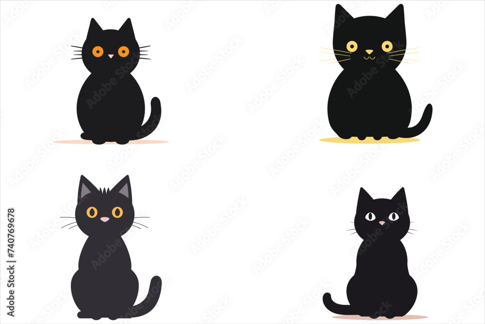 Cute cartoon black cat vector illustration.
