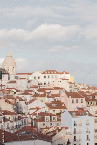 View of Alfama district with Monastery of São Vicente de Fora from Santa Luzia Viewpoint at Lisbon, Portugal. Jewish neighborhood in Lisbon. 