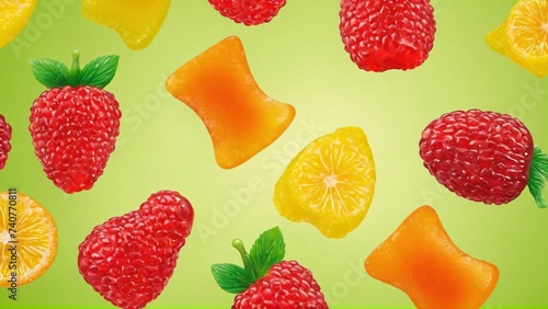Colorful gummy candies. Soft gums in fruit shapes.