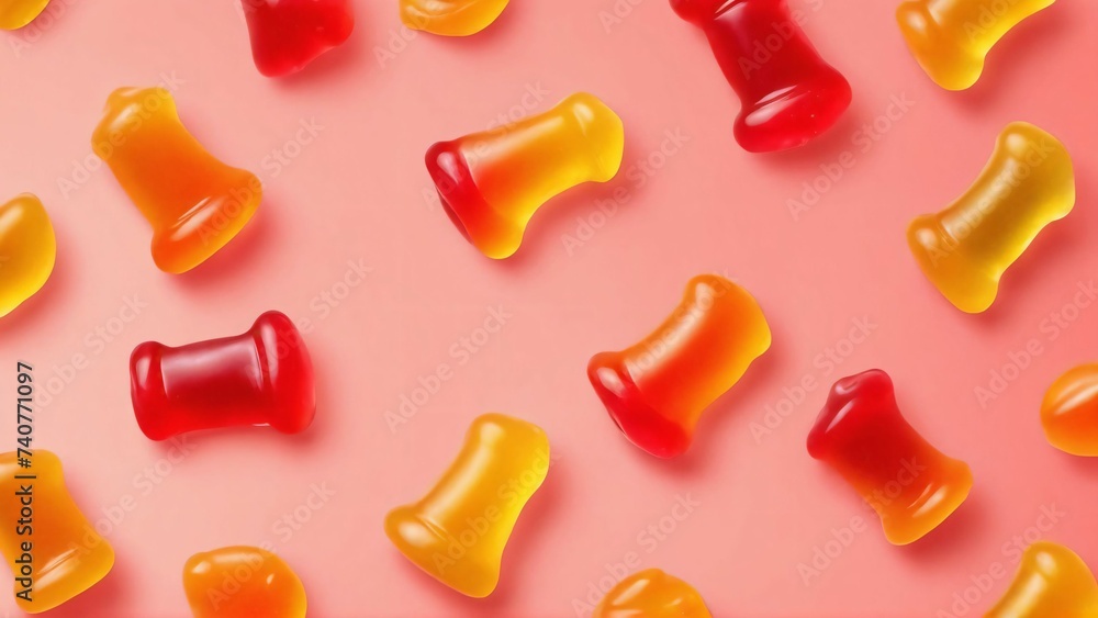 Naklejka premium Colorful gummy candies. Soft gums in fruit shapes.
