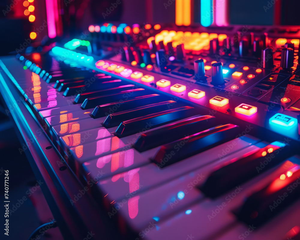 A close-up view of sound mixer console in a recording studio A close-up view of sound mixer console in a recording studio