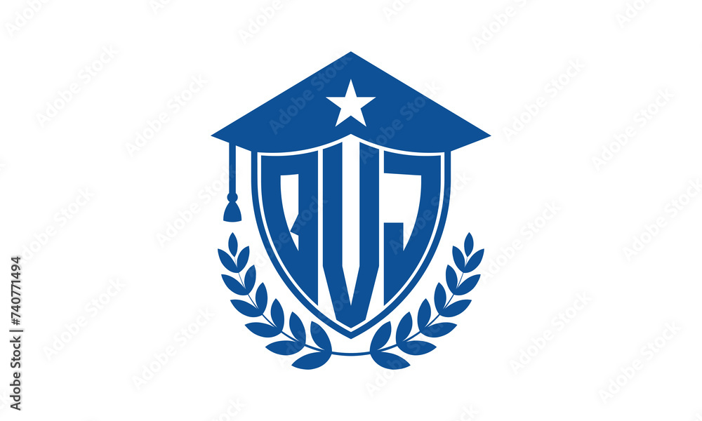 QVJ three letter iconic academic logo design vector template. monogram, abstract, school, college, university, graduation cap symbol logo, shield, model, institute, educational, coaching canter, tech QVJ three letter iconic academic logo design vector template. monogram, abstract, school, college, university, graduation cap symbol logo, shield, model, institute, educational, coaching canter, tech