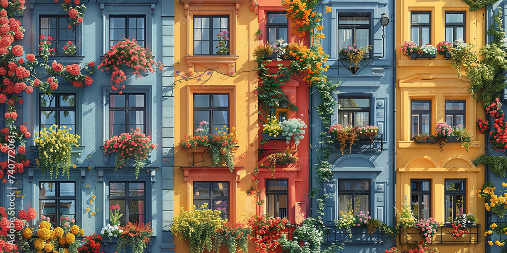 Beautiful colorful illustration of multi-colored city windows