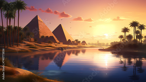 Landscape with ancient egyptian pyramids photo