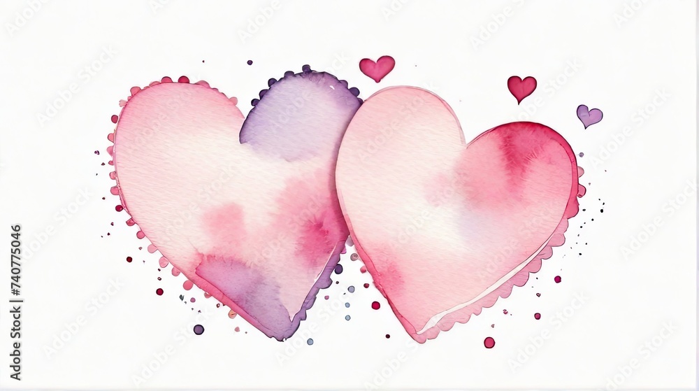 Cute couple of hearts, watercolor illustration,