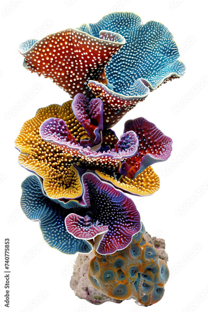 Colorful coral on a white background. Created with Generative AI technology