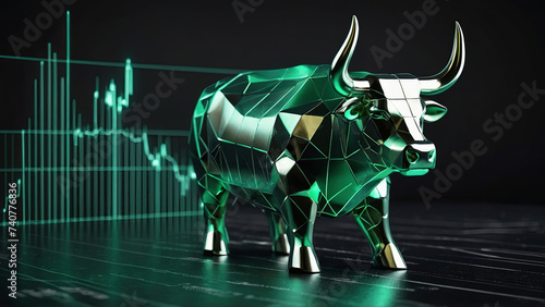 A green bull that shows the concept of a bullish and strong market © mohsen