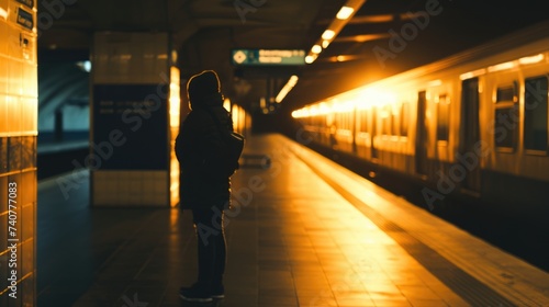 train at night, train in motion blur