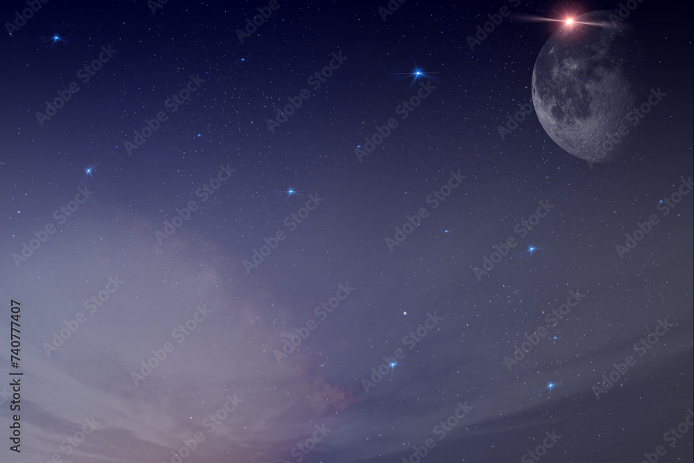 Ciel de nuit avec étoiles et Lune. arrière plan espace