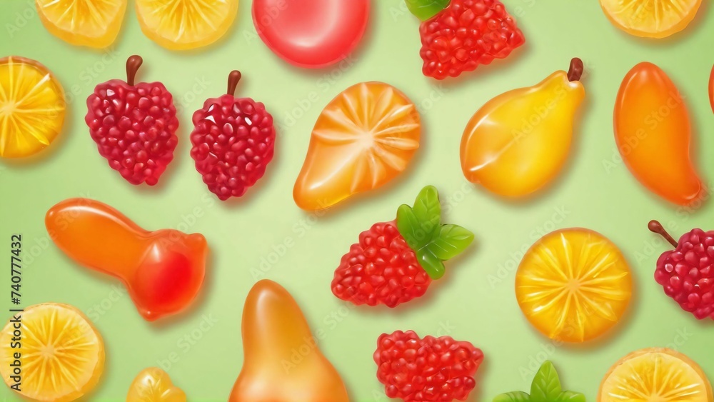 Colorful gummy candies. Soft gums in fruit shapes. Colorful gummy candies. Soft gums in fruit shapes.