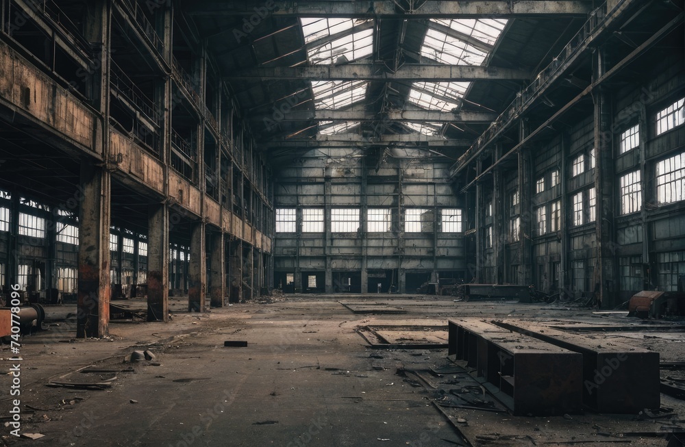 empty abandoned 1980 factory with Generative AI. empty abandoned 1980 factory with Generative AI.