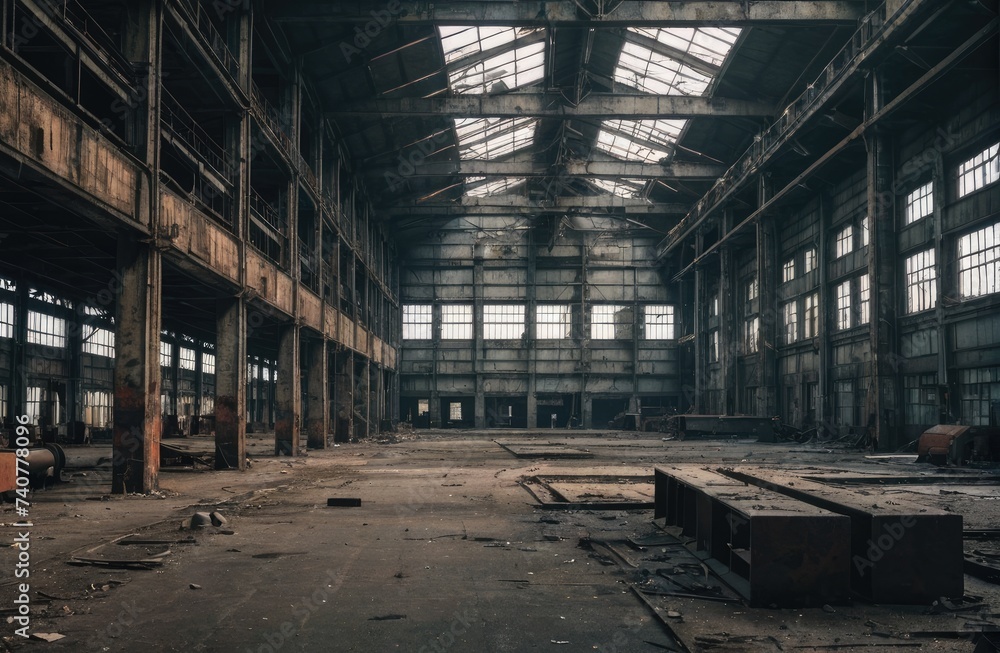 empty abandoned 1980 factory with Generative AI.