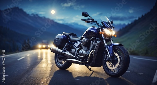 Motorcycle on the road in the mountains at night © MochSjamsul
