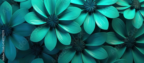 3D green turquoise flowers for luxury wallpaper and banner background.