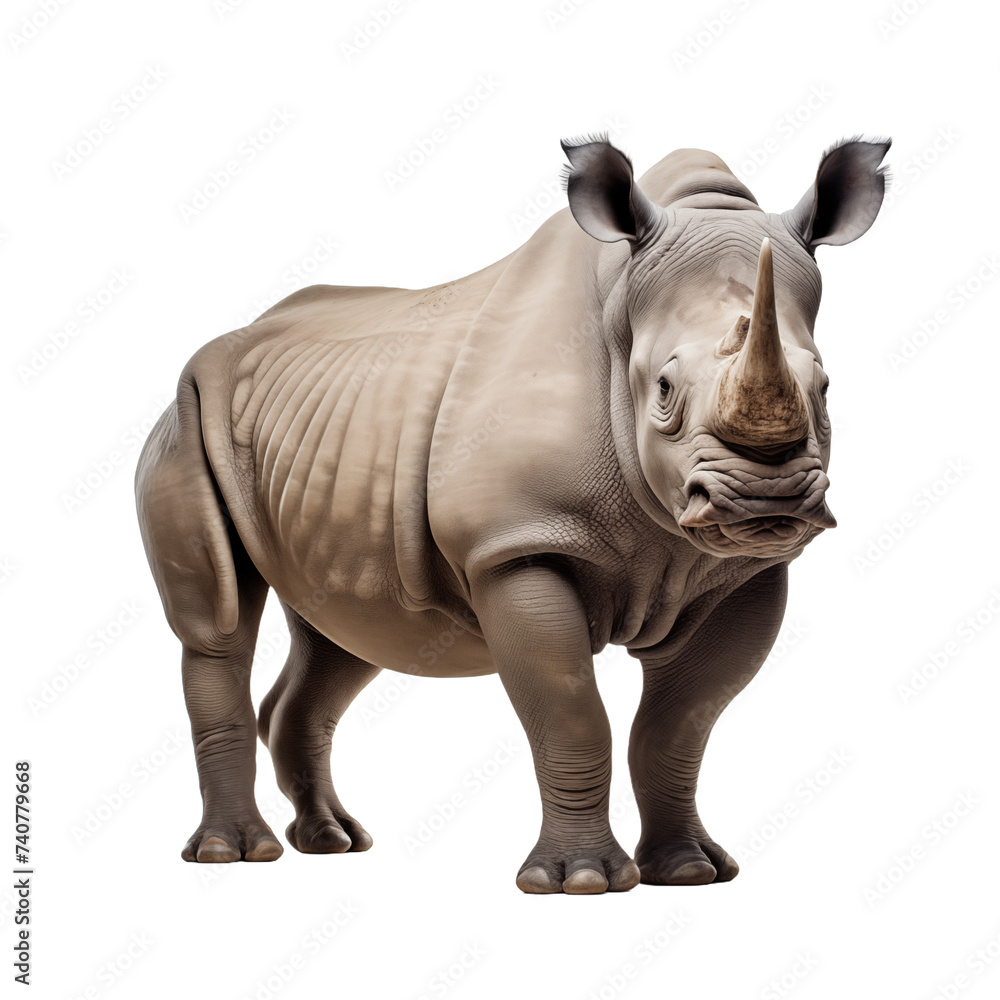 Fototapeta premium Rhino isolated on white and transparent background. Ideal for use in advertising. Generative ai