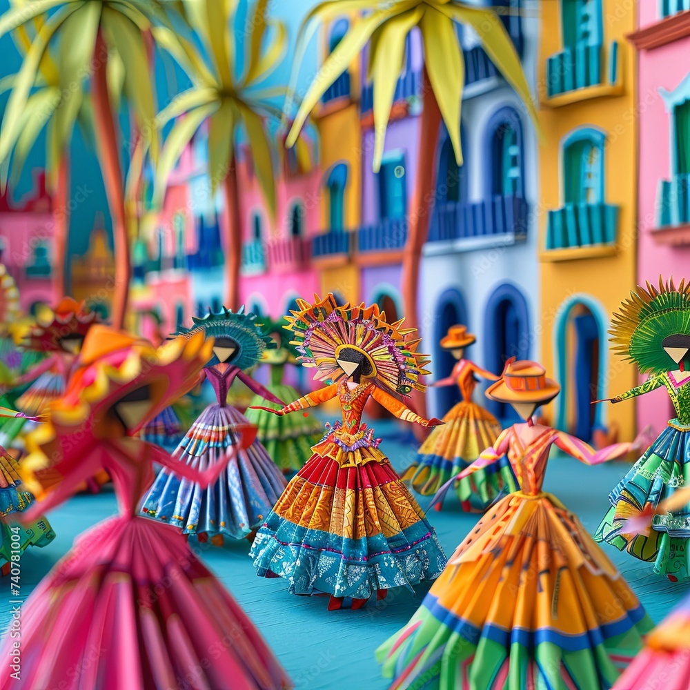 Origami Recife Old Town Carnaval Parade Scene