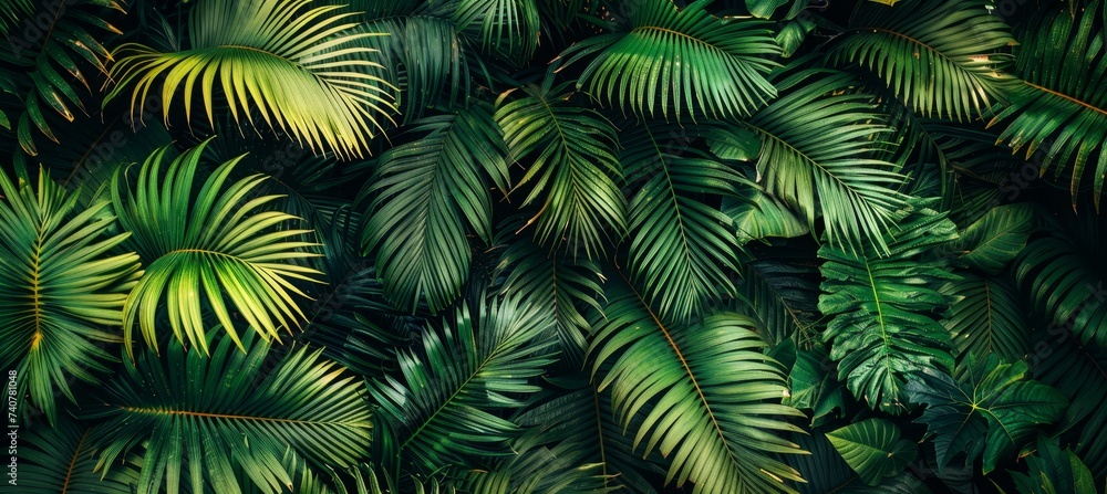Lush tropical palm leaves texture   vibrant natural background in exquisite detail