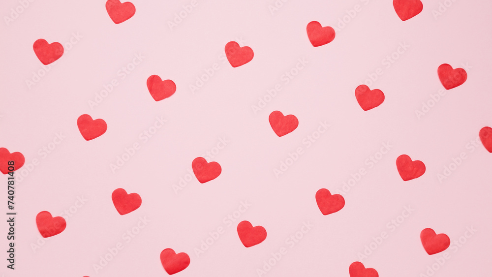 Paper hearts on a pink background for Valentine's Day, happy anniversary. Top view Paper hearts on a pink background for Valentine's Day, happy anniversary. Top view