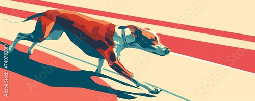 Dynamic Dog Run: Abstract Motion and Red Stripes photo