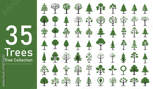 silhouette tree line drawing set  Side view  set of graphics trees elements outline symbol. silhouette tree line drawing set  Side view  set of graphics trees elements outline symbol.