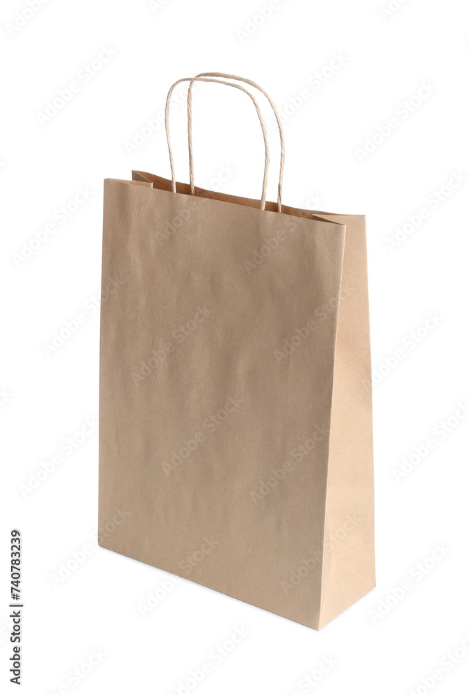 One kraft paper bag isolated on white. Mockup for design One kraft paper bag isolated on white. Mockup for design