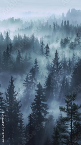 A Foggy Forest Filled With Abundant Trees