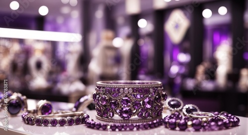 Purple jewellery store and accessories luxury fashion store interior