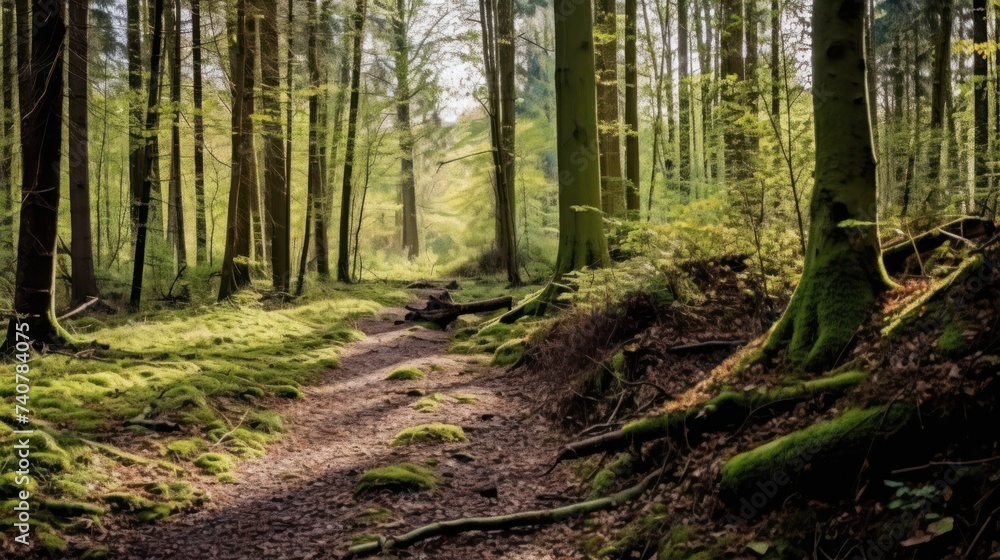 Wood chip trail for running through forest in Switzerland. Wood chip trail for running through forest in Switzerland.