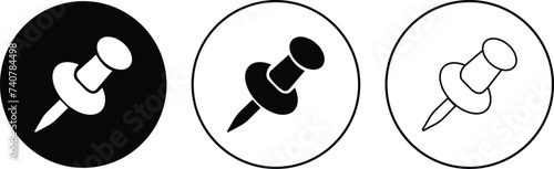 Push pin icons set. Thumbtack for note attach. Paperclip symbol Pushpin flat and line style collection isolated transparent background A needle for fixing on a board or map stock vector for web or app