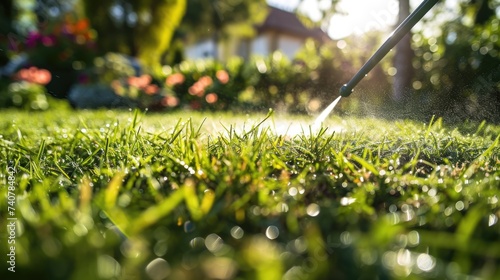 Lawn Pest Control: Man Spraying Pesticide in Garden © AIGen