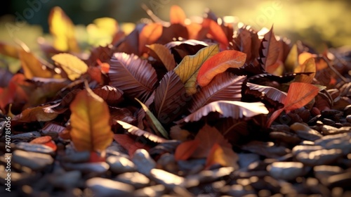 Pile of autumn colored leaves. Colorful foliage of maple leaves in the fall season.