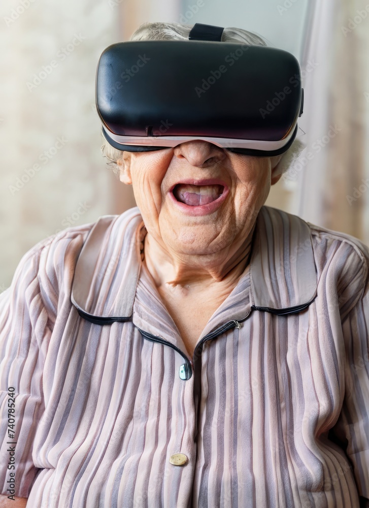 elderly woman wearing vr visor, augmented reality, vision, looking, oold lady with a device elderly woman wearing vr visor, augmented reality, vision, looking, oold lady with a device
