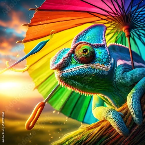 Chameleon Closeup Chronicles Unleash Your Rainbow  and Share the vibrant hues with joy ,Generative AI © Zigma Arts