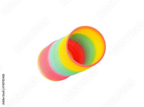 Rainbow for kid toy on isolated background, A rainbow color toy, A Rainbow colored wire spiral toy on white background